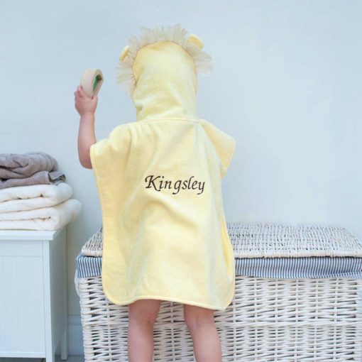 Personalised Lion Hooded Towel Poncho for Toddlers