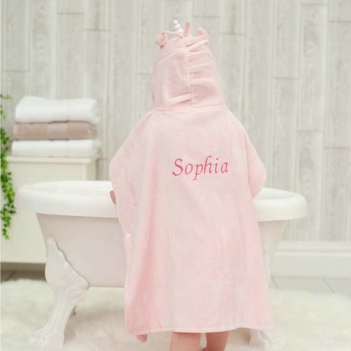 Personalised Pink Unicorn Hooded Children Towel Poncho