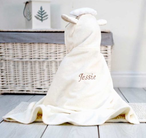 Personalised White Lamb Hooded Baby Towel