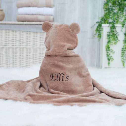 Personalised Brown Teddy Hooded Baby Towel