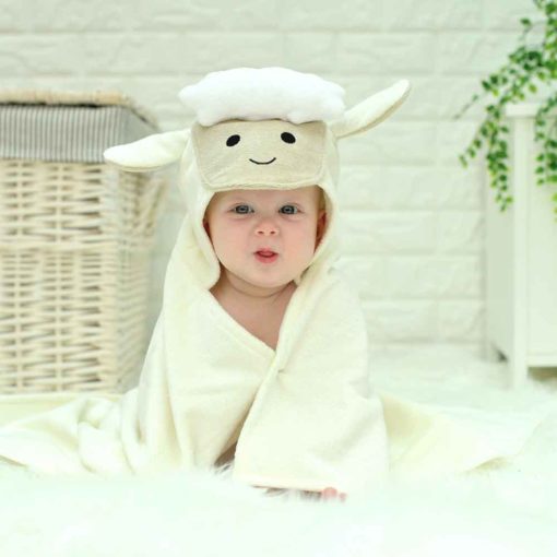 Personalised Spring Lamb Baby Hooded Towel