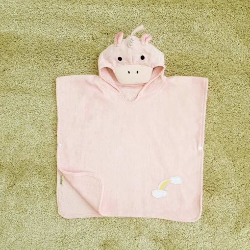 Pink Unicorn Hooded Children Towel Poncho