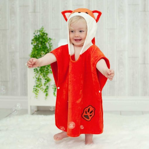 Red Fox Hooded Children Towel Poncho