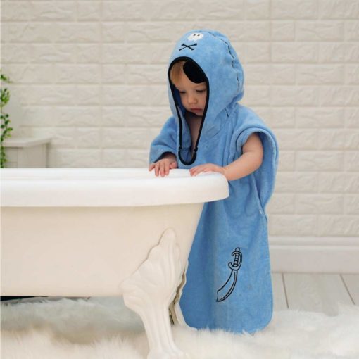 Blue Pirate Hooded Children Poncho Towel
